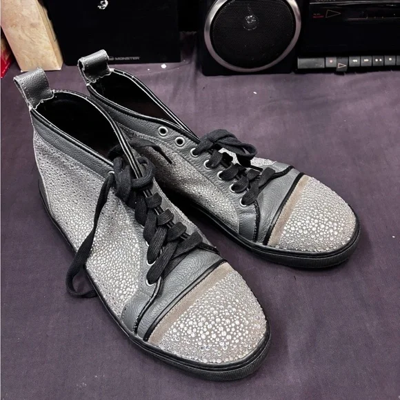 Vivienne Westwood Couture Mens Bedazzled Black and Gray High-Top Sneakers - Picture 2 of 13